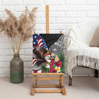 United States and American Samoa Canvas Wall Art USA Flag Eagle With Seal Tropical Flowers