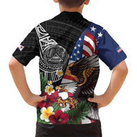 United States and American Samoa Family Matching Summer Maxi Dress and Hawaiian Shirt USA Flag Eagle With Seal Tropical Flowers LT14 - Polynesian Pride
