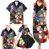 United States and American Samoa Family Matching Summer Maxi Dress and Hawaiian Shirt USA Flag Eagle With Seal Tropical Flowers LT14 - Polynesian Pride
