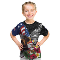 United States and American Samoa Kid T Shirt USA Flag Eagle With Seal Tropical Flowers