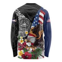 United States and American Samoa Long Sleeve Shirt USA Flag Eagle With Seal Tropical Flowers LT14 - Polynesian Pride