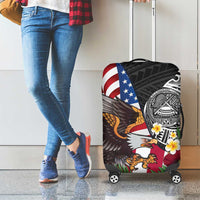 United States and American Samoa Luggage Cover USA Flag Eagle With Seal Tropical Flowers