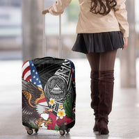 United States and American Samoa Luggage Cover USA Flag Eagle With Seal Tropical Flowers