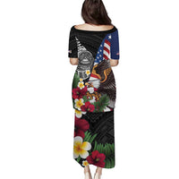 United States and American Samoa Puletasi USA Flag Eagle With Seal Tropical Flowers