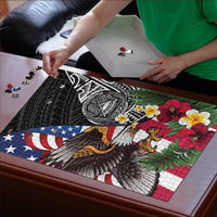 United States and American Samoa Puzzle USA Flag Eagle With Seal Tropical Flowers
