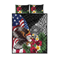 United States and American Samoa Quilt Bed Set USA Flag Eagle With Seal Tropical Flowers