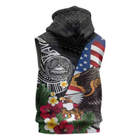 United States and American Samoa Sleeveless Zip Hoodie USA Flag Eagle With Seal Tropical Flowers
