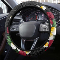 United States and American Samoa Steering Wheel Cover USA Flag Eagle With Seal Tropical Flowers