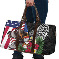 United States and American Samoa Travel Bag USA Flag Eagle With Seal Tropical Flowers LT14 - Polynesian Pride