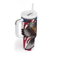 United States and American Samoa Tumbler With Handle USA Flag Eagle With Seal Tropical Flowers