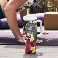 United States and American Samoa Tumbler With Handle USA Flag Eagle With Seal Tropical Flowers