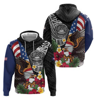 United States and American Samoa Zip Hoodie USA Flag Eagle With Seal Tropical Flowers LT14 - Polynesian Pride