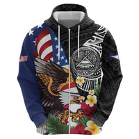United States and American Samoa Zip Hoodie USA Flag Eagle With Seal Tropical Flowers LT14 - Polynesian Pride