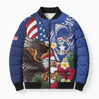 United States and Northern Mariana Islands Bomber Puffer Jacket USA Flag Eagle CNMI Latte Stone Tropical Flowers