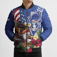 United States and Northern Mariana Islands Bomber Puffer Jacket USA Flag Eagle CNMI Latte Stone Tropical Flowers