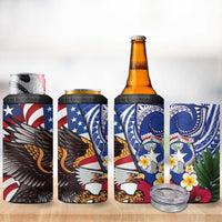 United States and Northern Mariana Islands 4 in 1 Can Cooler Tumbler USA Flag Eagle CNMI Latte Stone Tropical Flowers