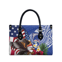 United States and Northern Mariana Islands Leather Bag USA Flag Eagle CNMI Latte Stone Tropical Flowers