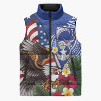 United States and Northern Mariana Islands Sleeveless Puffer Jacket USA Flag Eagle CNMI Latte Stone Tropical Flowers