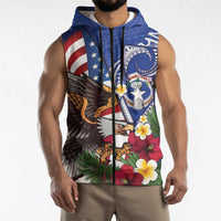 United States and Northern Mariana Islands Sleeveless Zip Hoodie USA Flag Eagle CNMI Latte Stone Tropical Flowers