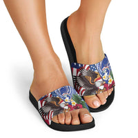 United States and Northern Mariana Islands Slide Sandals USA Flag Eagle CNMI Latte Stone Tropical Flowers