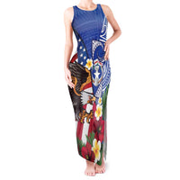 United States and Northern Mariana Islands Tank Maxi Dress USA Flag Eagle CNMI Latte Stone Tropical Flowers