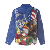 United States and Northern Mariana Islands Women Casual Shirt USA Flag Eagle CNMI Latte Stone Tropical Flowers