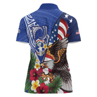 United States and Northern Mariana Islands Women Polo Shirt USA Flag Eagle CNMI Latte Stone Tropical Flowers