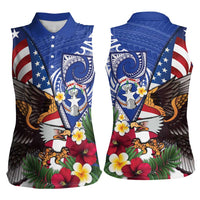 United States and Northern Mariana Islands Women Sleeveless Polo Shirt USA Flag Eagle CNMI Latte Stone Tropical Flowers
