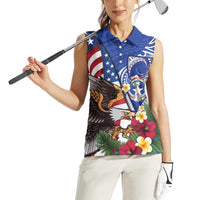 United States and Northern Mariana Islands Women Sleeveless Polo Shirt USA Flag Eagle CNMI Latte Stone Tropical Flowers
