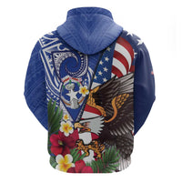 United States and Northern Mariana Islands Zip Hoodie USA Flag Eagle CNMI Latte Stone Tropical Flowers