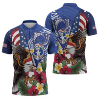United States and Northern Mariana Islands Zipper Polo Shirt USA Flag Eagle CNMI Latte Stone Tropical Flowers