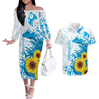 New Zealand Autism Awareness Month Couples Matching Off The Shoulder Long Sleeve Dress and Hawaiian Shirt Takiwatanga Maori Lizard With Sunflower