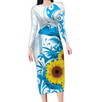 New Zealand Autism Awareness Month Family Matching Long Sleeve Bodycon Dress and Hawaiian Shirt Takiwatanga Maori Lizard With Sunflower