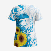New Zealand Autism Awareness Month Scrub Top Takiwatanga Maori Lizard With Sunflower - Polynesian Pride