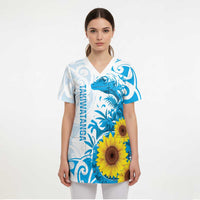 New Zealand Autism Awareness Month Scrub Top Takiwatanga Maori Lizard With Sunflower - Polynesian Pride