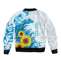 New Zealand Autism Awareness Month Sleeve Zip Bomber Jacket Takiwatanga Maori Lizard With Sunflower