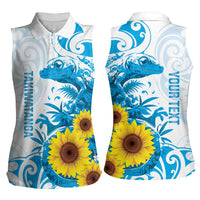 New Zealand Autism Awareness Month Women Sleeveless Polo Shirt Takiwatanga Maori Lizard With Sunflower