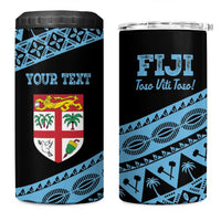 Fiji Rugby 2025 Custom 4 in 1 Can Cooler Tumbler Fijian Tapa Toso Viti Toso - Black LT14 One Size: 16 oz Black - Polynesian Pride