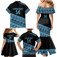 Fiji Rugby 2025 Custom Family Matching Mermaid Dress and Hawaiian Shirt Fijian Tapa Toso Viti Toso - Black