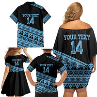 Fiji Rugby 2025 Custom Family Matching Off Shoulder Short Dress and Hawaiian Shirt Fijian Tapa Toso Viti Toso - Black