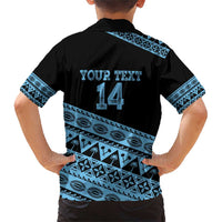 Fiji Rugby 2025 Custom Family Matching Short Sleeve Bodycon Dress and Hawaiian Shirt Fijian Tapa Toso Viti Toso - Black