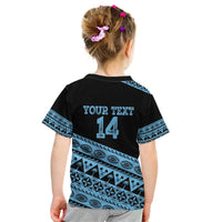 Fiji Rugby 2025 Custom Kid T Shirt Fijian Tapa Toso Viti Toso - Black