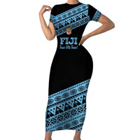 Fiji Rugby 2025 Custom Short Sleeve Bodycon Dress Fijian Tapa Toso Viti Toso - Black