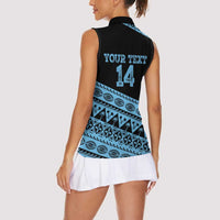 Fiji Rugby 2025 Custom Women Sleeveless Polo Shirt Fijian Tapa Toso Viti Toso - Black
