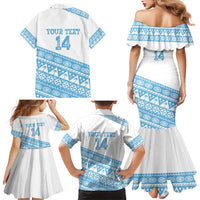Fiji Rugby 2025 Custom Family Matching Mermaid Dress and Hawaiian Shirt Fijian Tapa Toso Viti Toso - White