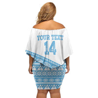 Fiji Rugby 2025 Custom Family Matching Off Shoulder Short Dress and Hawaiian Shirt Fijian Tapa Toso Viti Toso - White