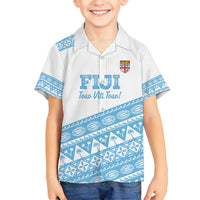 Fiji Rugby 2025 Custom Family Matching Off Shoulder Short Dress and Hawaiian Shirt Fijian Tapa Toso Viti Toso - White