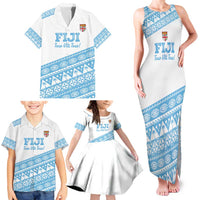 Fiji Rugby 2025 Custom Family Matching Tank Maxi Dress and Hawaiian Shirt Fijian Tapa Toso Viti Toso - White