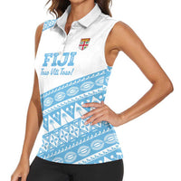 Fiji Rugby 2025 Custom Women Sleeveless Polo Shirt Fijian Tapa Toso Viti Toso - White