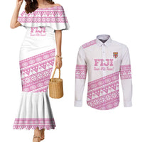 Fiji Rugby 2025 Custom Couples Matching Mermaid Dress and Long Sleeve Button Shirt Fijian Tapa Toso Viti Toso - Pink